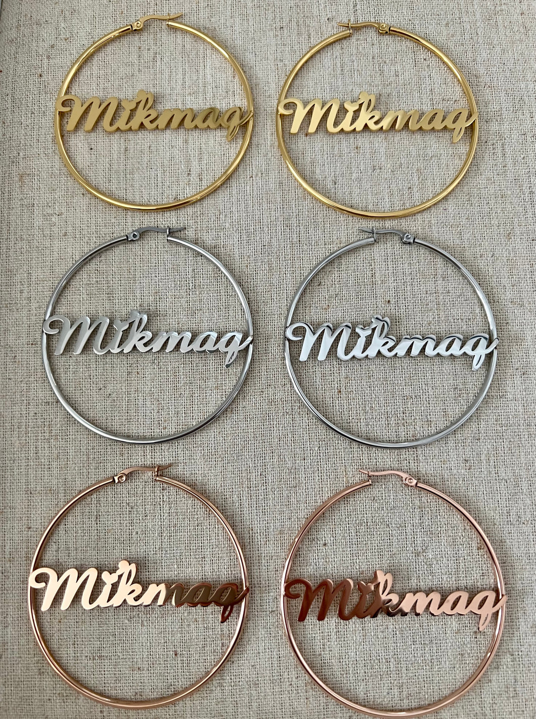 Mi'kmaq 60mm Hoop Earrings, Sold in Pairs, See Dropdown for Metal Colour Selection