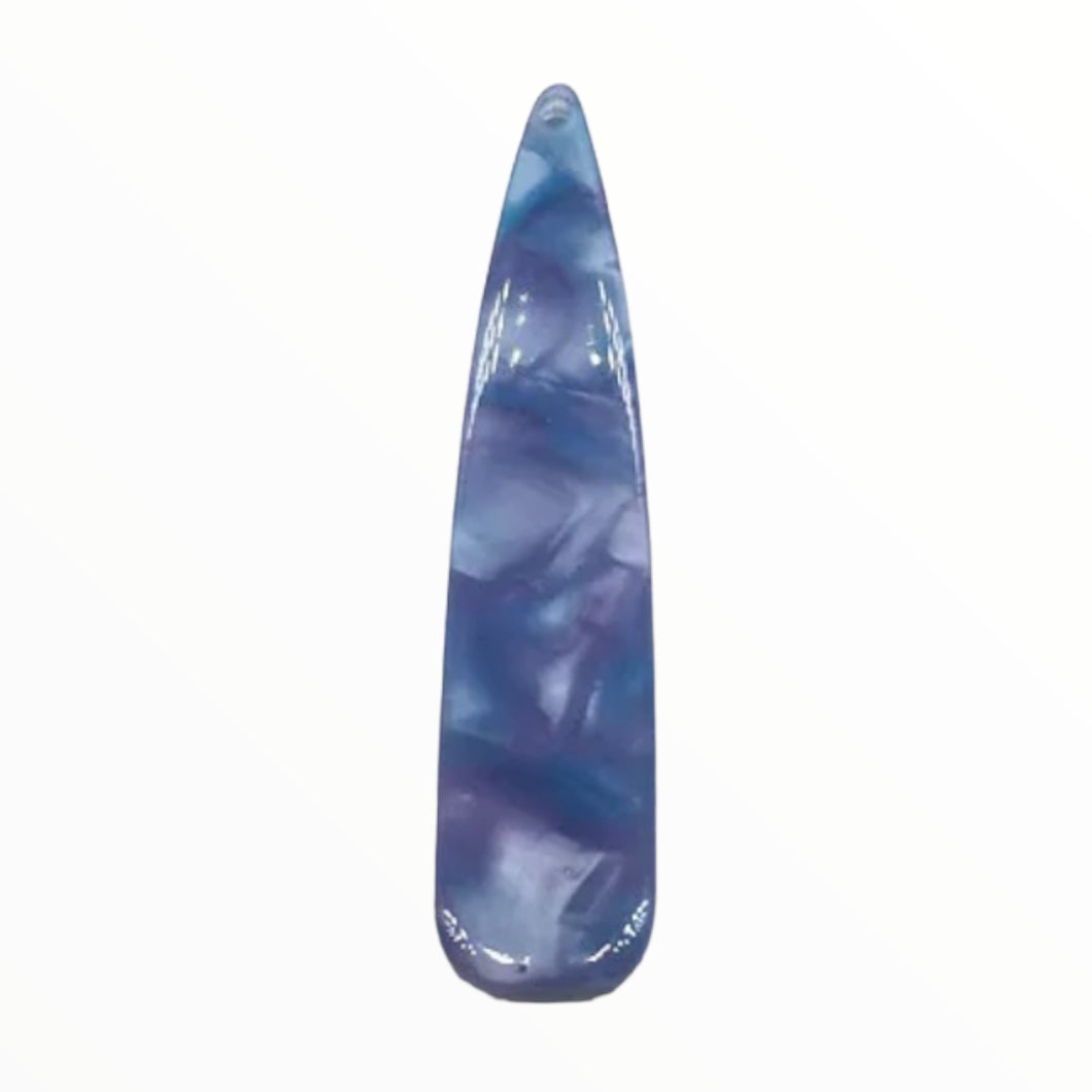 21*55mm Blue & Purple Marbled Long Teardrop, One Hole Sew On, Acrylic Resin Gem