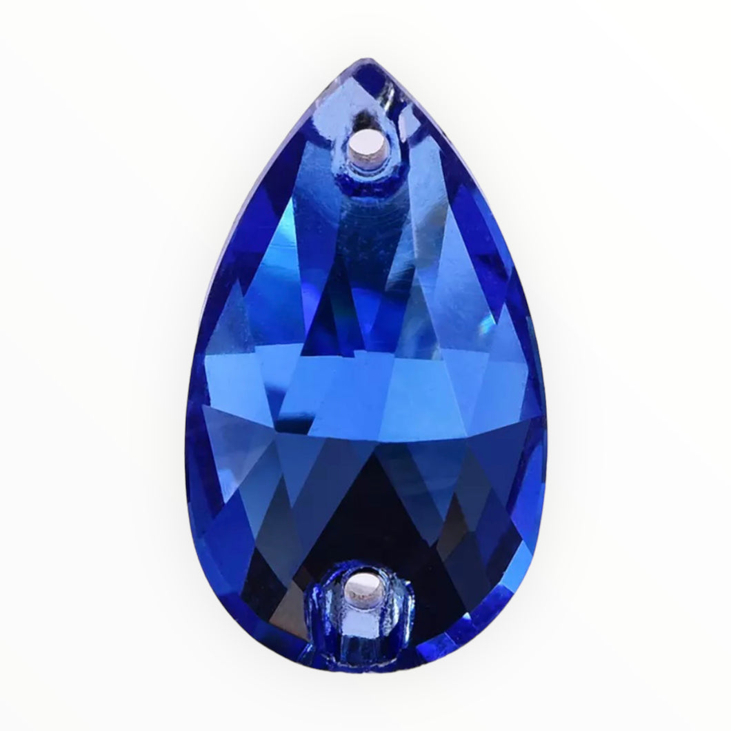 17*28mm Sapphire Tear Drop AAAAA Glass Crystal, Sew On Gems, Sold in Pairs