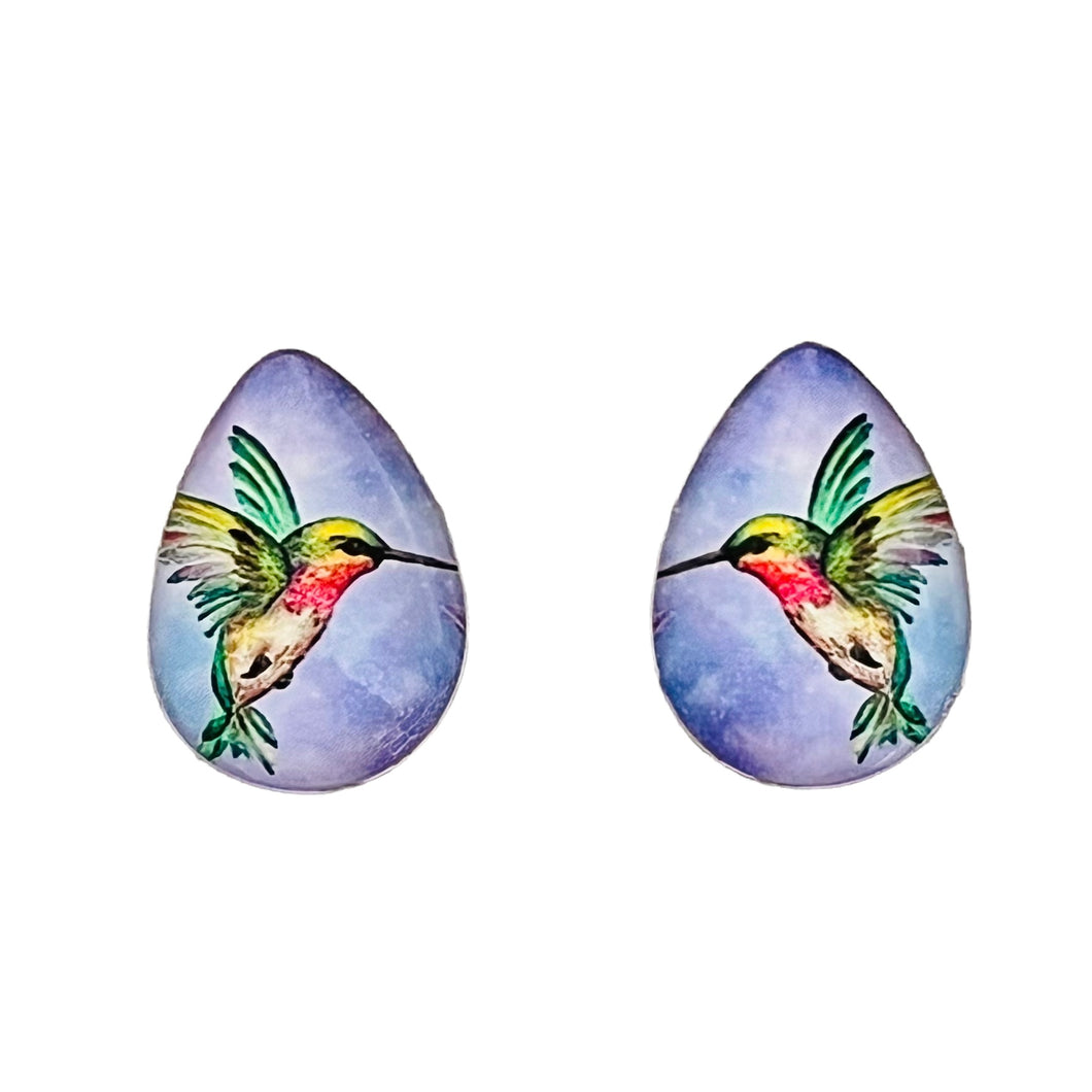 18*25mm Colourful Hummingbird, Glue on Glass Gem, Sold in Pairs