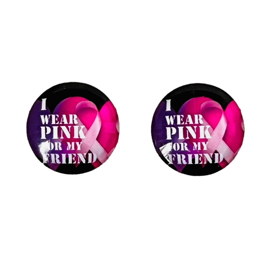20mm Wear Pink For My Friend, Glue on, Glass Gem, Sold in Pairs