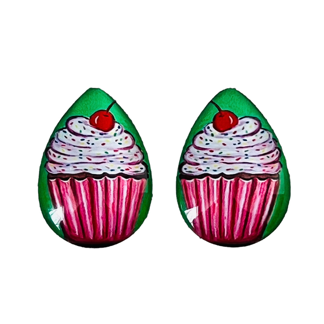 18*25mm Pink Cupcake, Glue on Glass Gem, Sold in Pairs