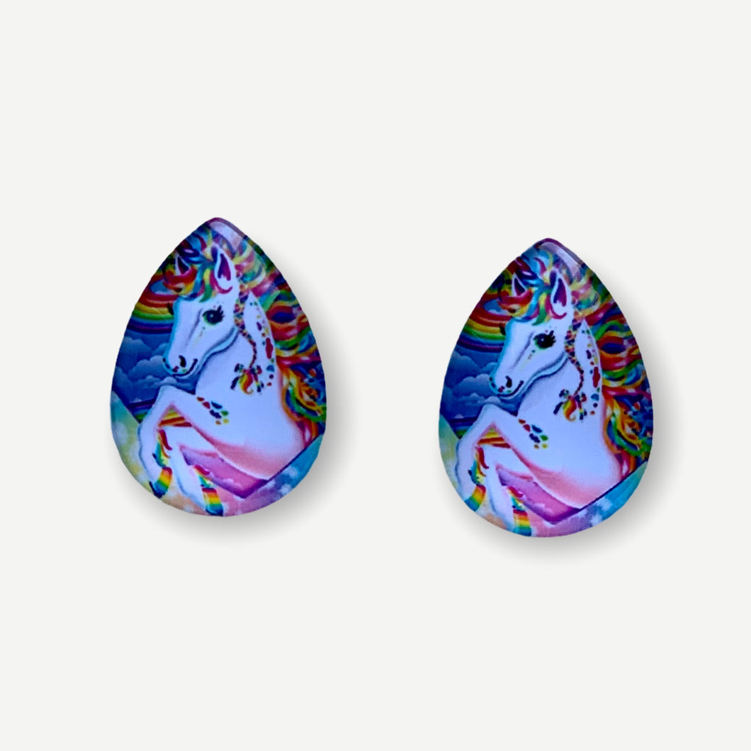 18*25mm Colourful Unicorn with Background image in Glass, Glue on, Glass Gem, Sold in Pairs
