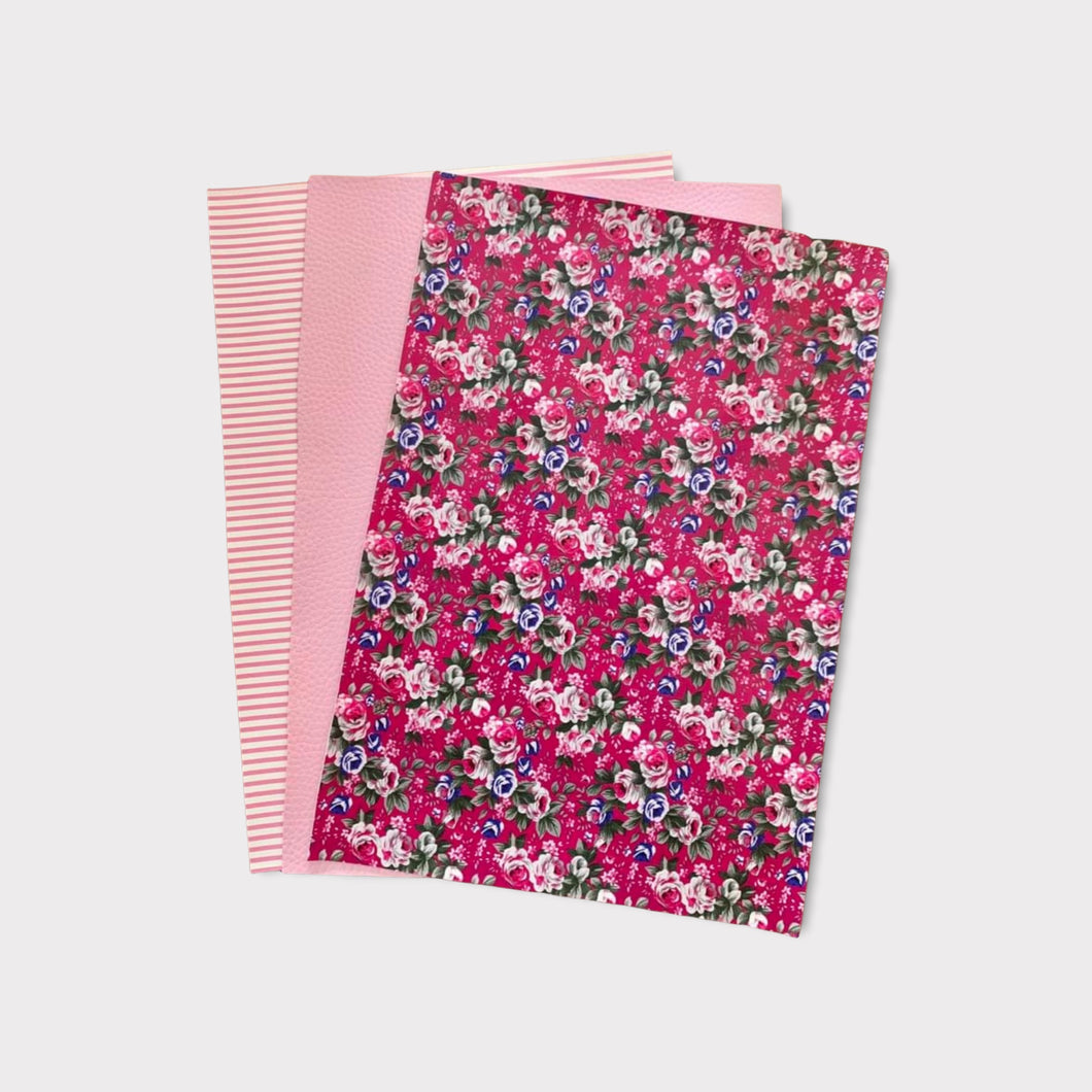 Floral Pink Set of 3 Vinyl Backing Material 8*12 Inches Each Sheet
