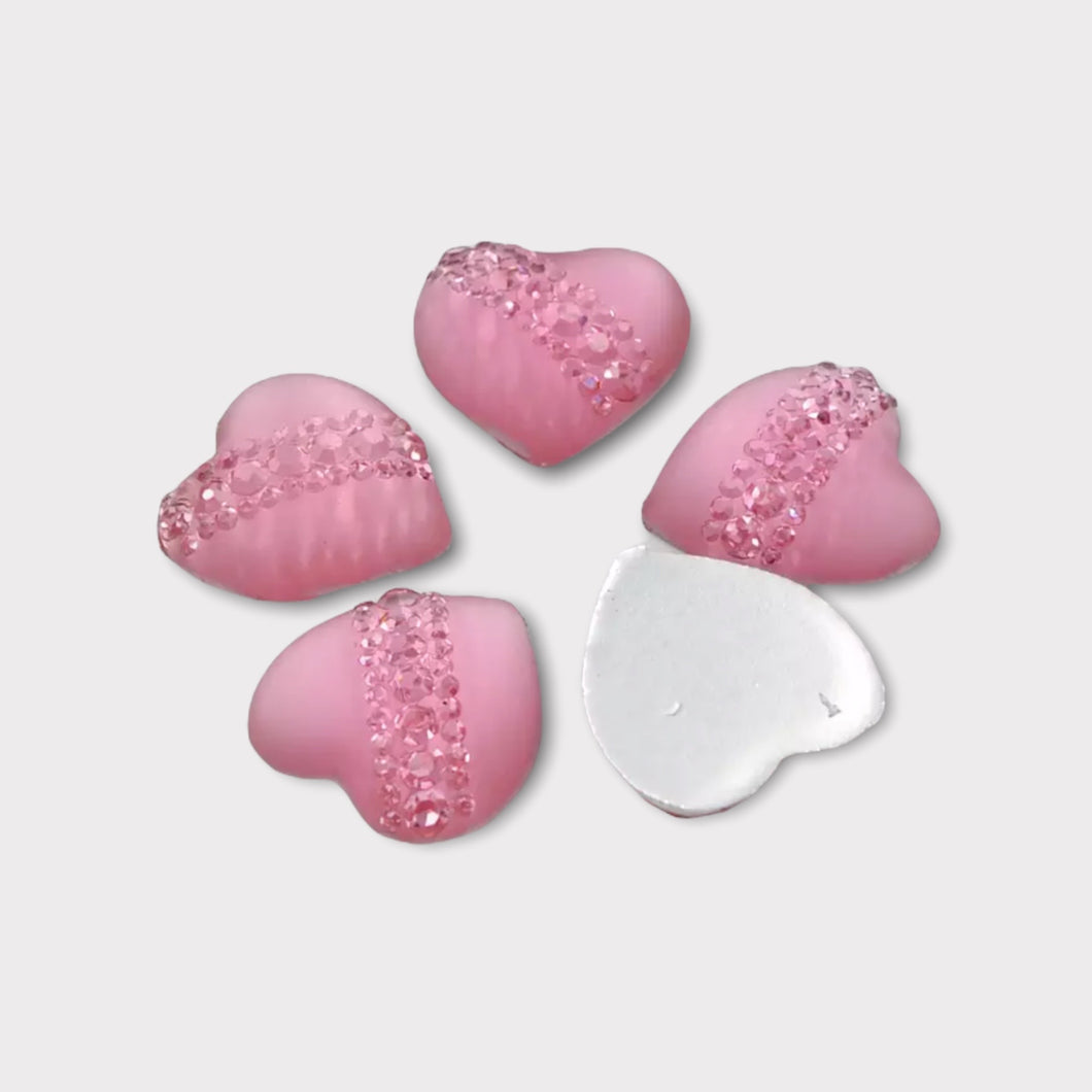 20mm Resin Heart with Gem Print, Glue on, Flat back, Sold in Pairs