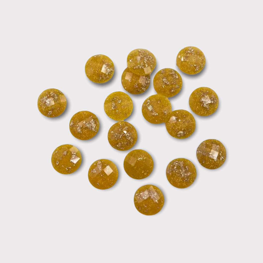 12mm Round Gold Foil Filled Facet Cabochons, See Other Colours