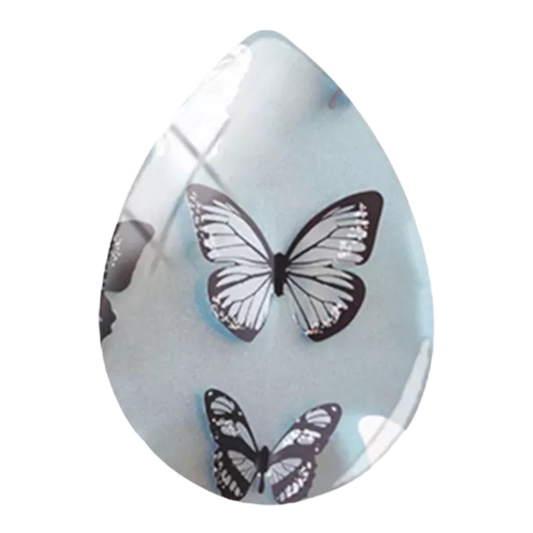 18*25mm White Butterflies with Background image in Glass, Glue on, Glass Gem
