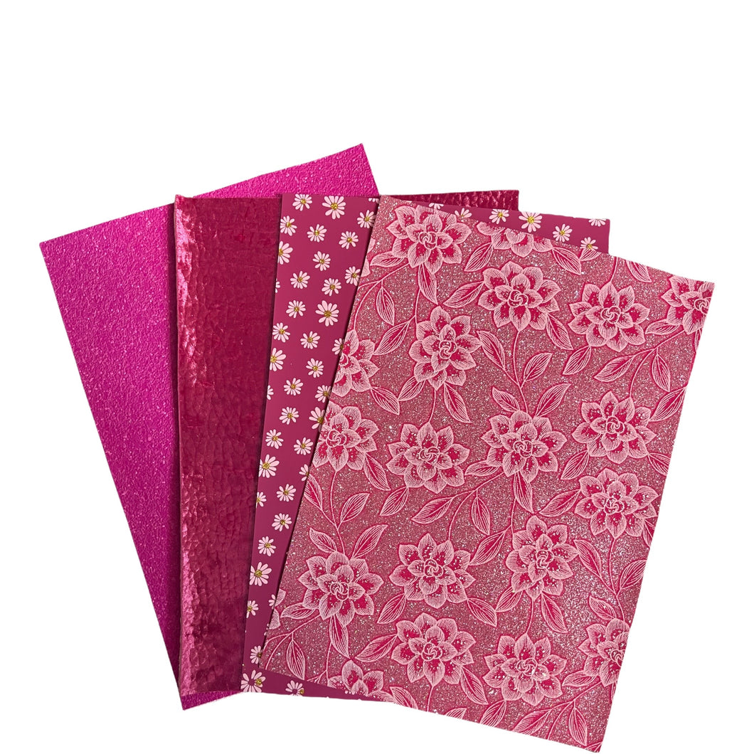 Gorgeous Pink Floral Set of 4 Vinyl Backing Material 8.5*12 Inches Each Sheet