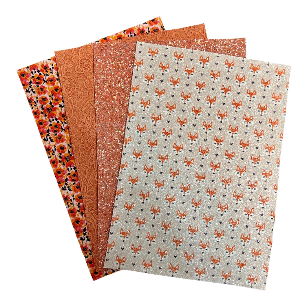 Fox & Floral Set of 4 Vinyl Backing Material 8.5*12 Inches Each Sheet