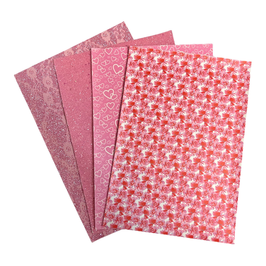 Flowers & Hearts Set of 4 Vinyl Backing Material 8.5*12 Inches Each Sheet