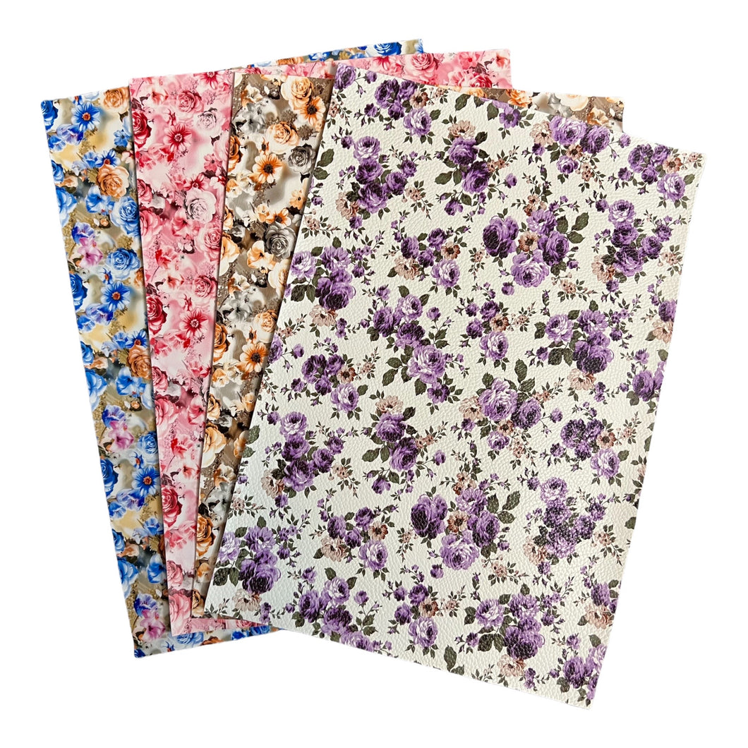 Multi Floral Colour Set of 4 Vinyl Backing Material 8.5*12 Inches Each Sheet