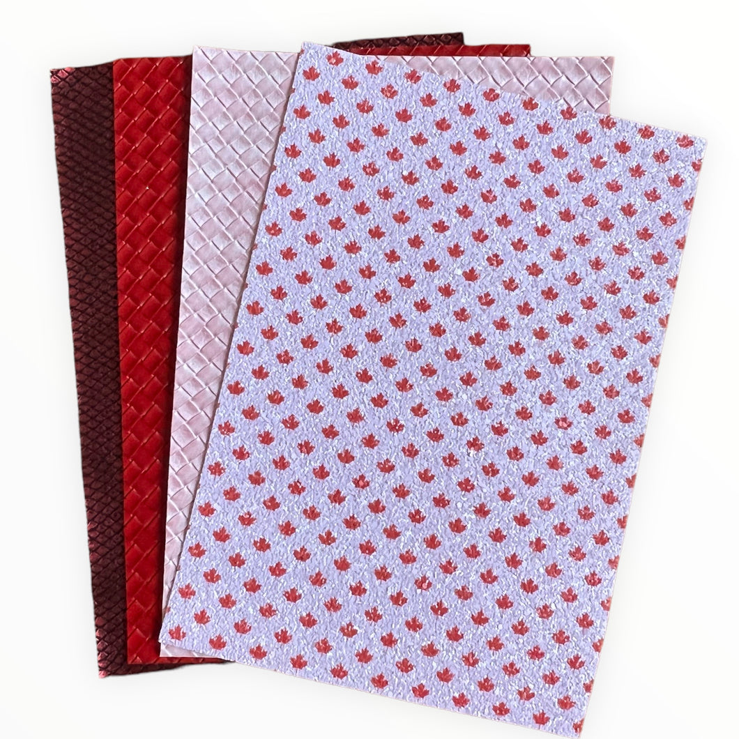 Maple Leaf Reds and Pinks Set of 4 Vinyl Backing Material 8*12 Inches Each Sheet