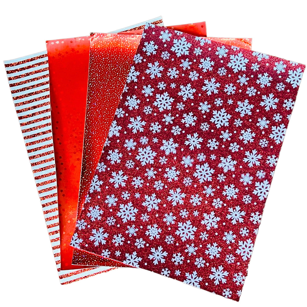 Christmas Set of 4 Vinyl Backing Material 8*12 Inches each - Snowflakes Fun