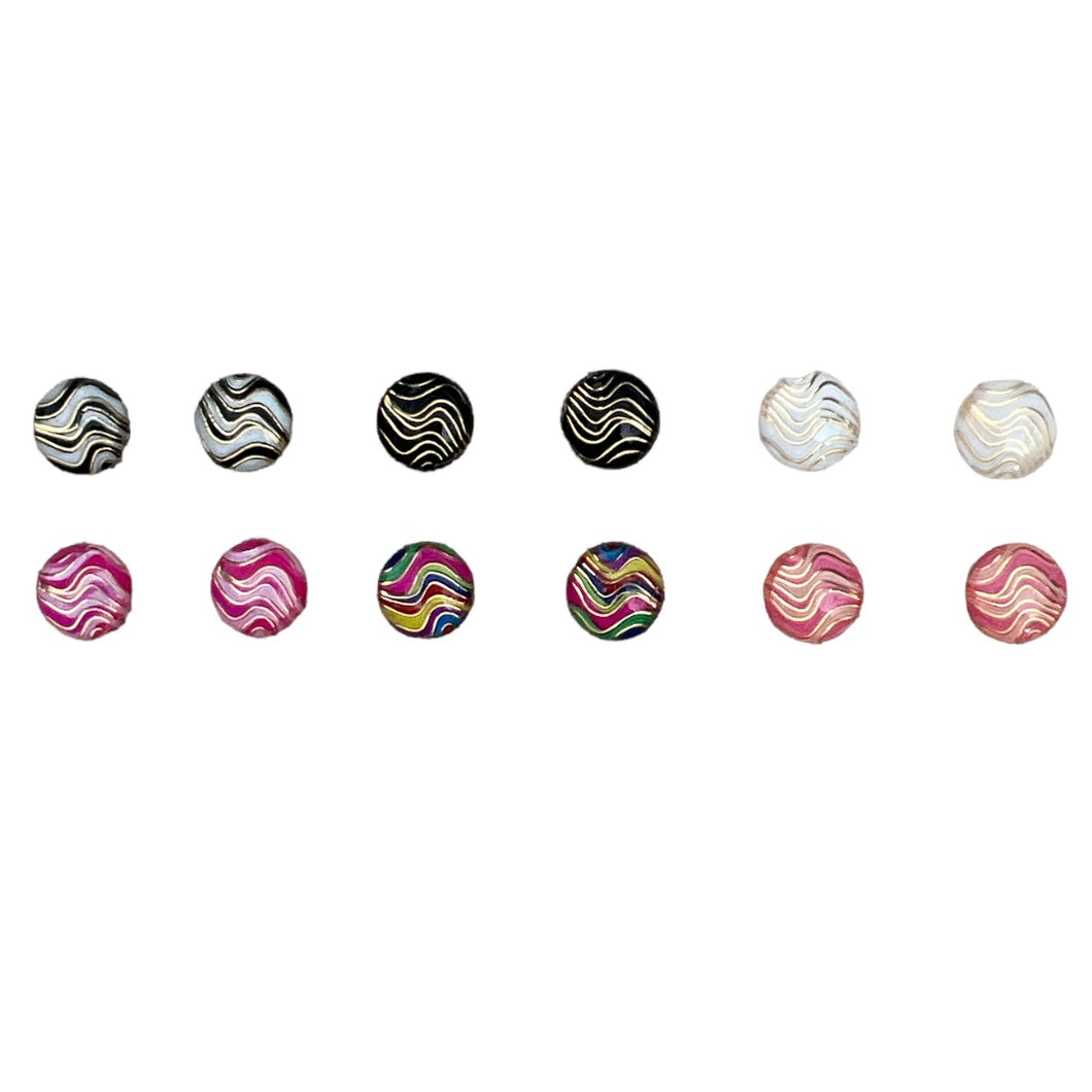 10mm Round Swirls,Acrylic, Sold in Pairs, Other Colours Available, Sold in Pairs